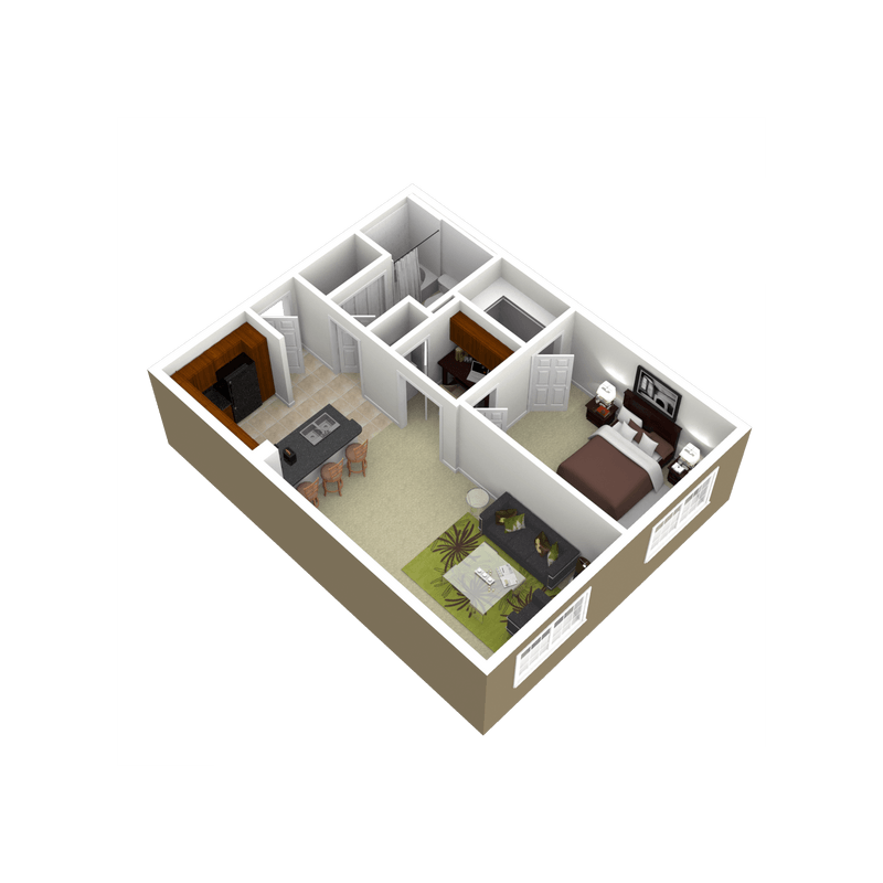 Floor plan for 1 bed, 1 bath, 824 sqft